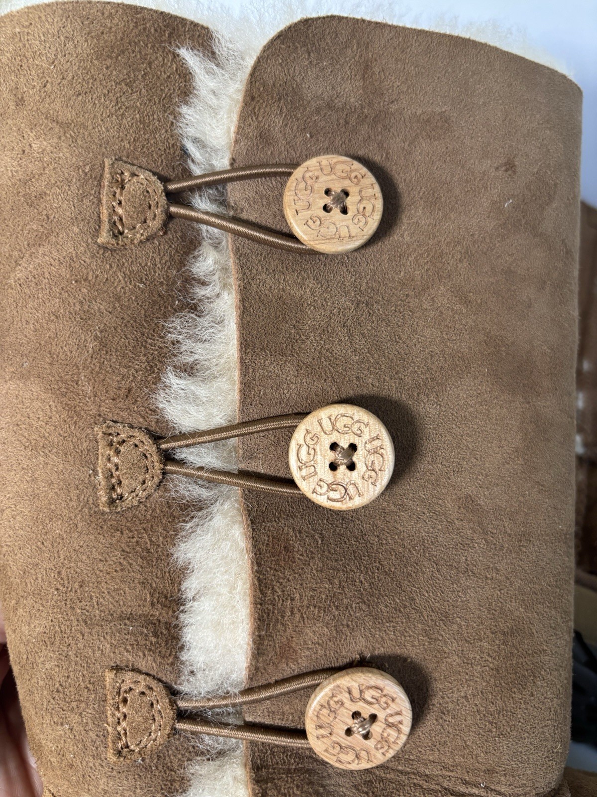 UGG Australia Bailey Button Triplet Brown Knee High Suede Sheepskin Women 4