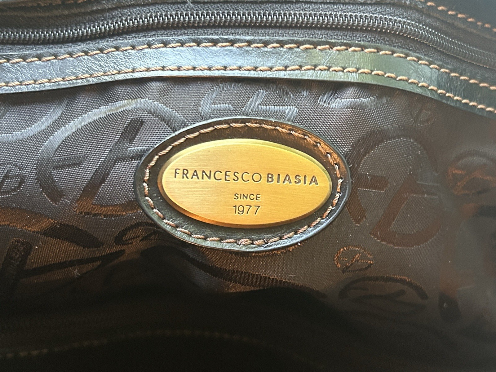 Francesco Biasia Black Leather Shoulder Bag Buckle Accent Zip Top Brass Hardware