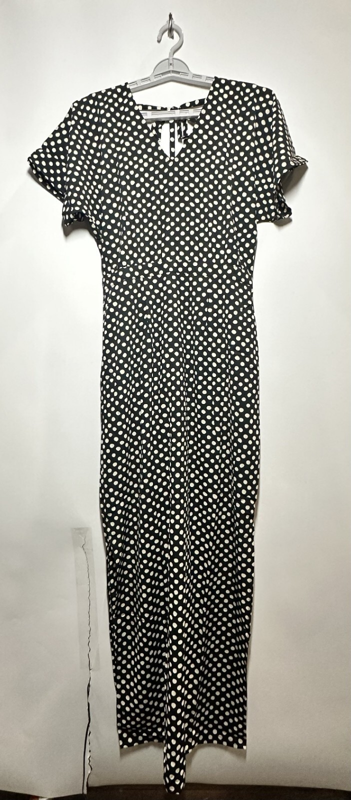 Eclair Women’s Backless Polka Doted Maxi Dress with Slits Black/White – S – NWT
