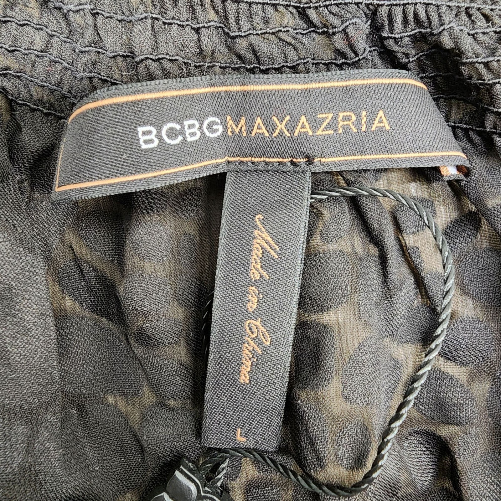 BCBGMAXAZRIA Womens Large Black Silk Long Sleeve Semi Sheer Attached Cami Blouse