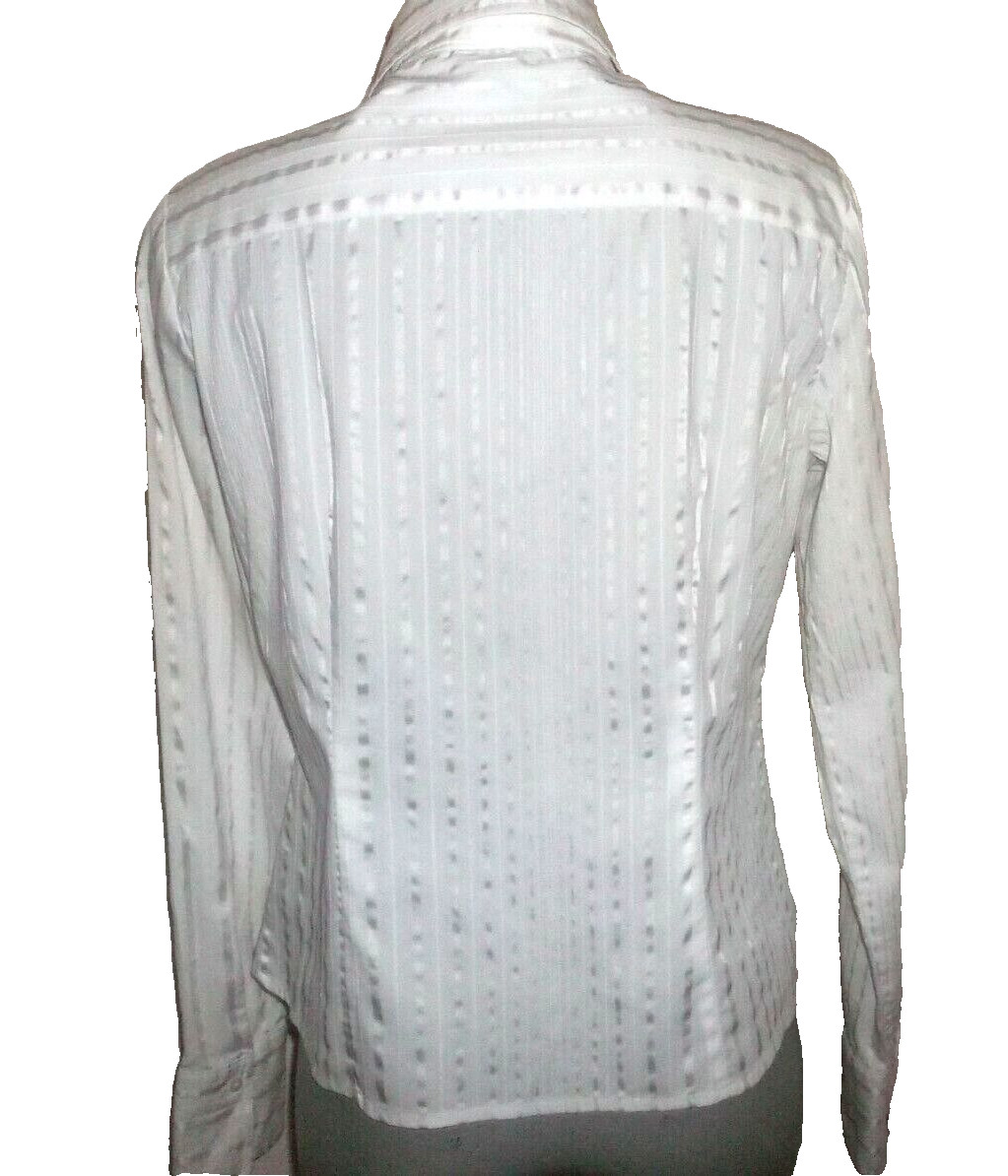WORTHINGTON White Stripe Career Blouse Size 10, Long Slv Cotton/Poly/Spandex VGC
