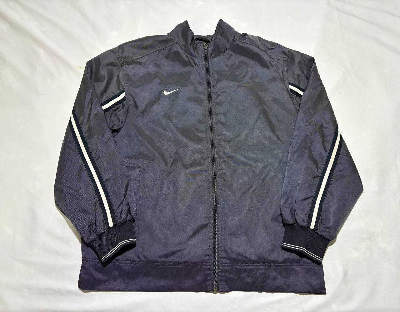 VTG Nike Team Windbreaker Jacket Grey Grid Pattern Striped 90s Y2K Zip Size