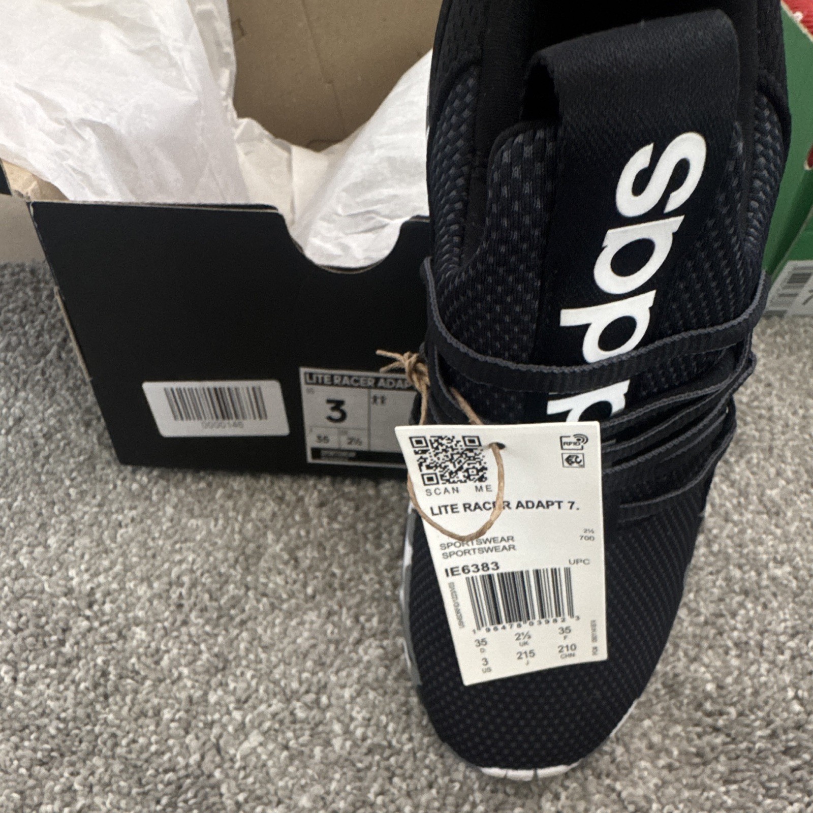 adidas Lite Racer Adapt 7.0 Kids Slip-On Sneaker Black Camo US 3 IE6383