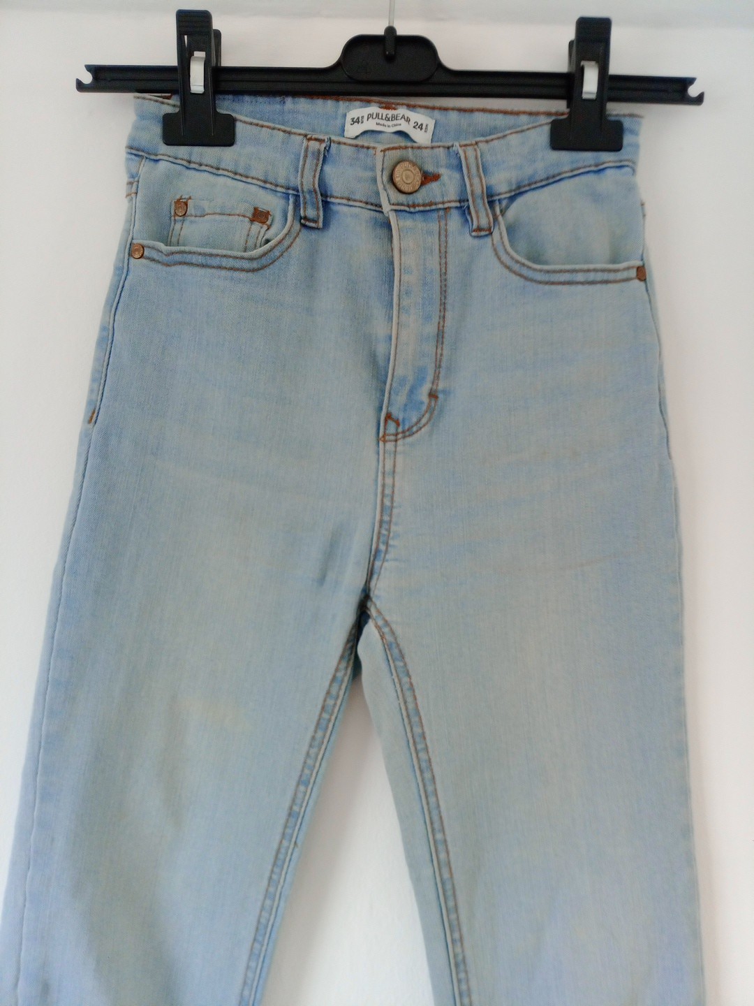 Pull&Bear Light Blue Wash Denim Skinny Jeans Tapered High Rise EU 34 UK Size 8