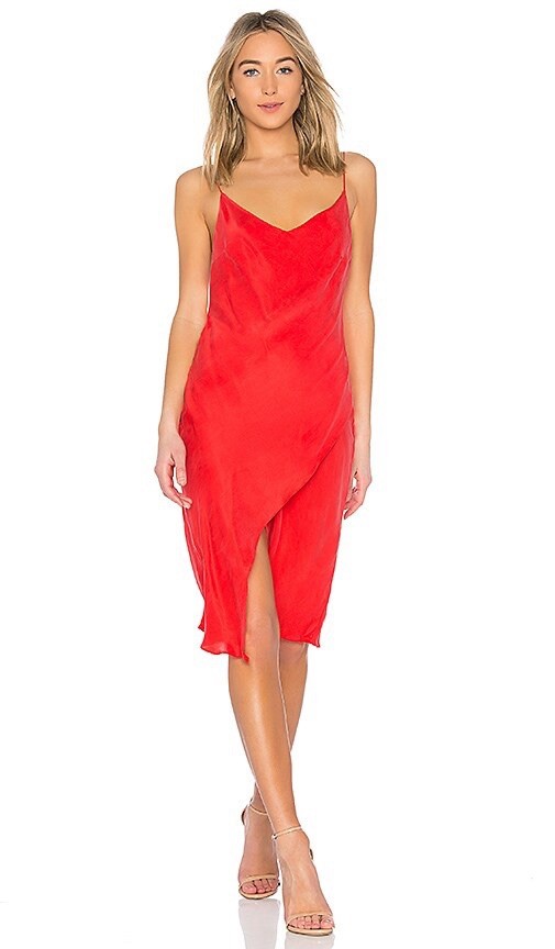 WINONA Red Satin Slip Midi Dress V-Neck Side Slit Adjustable Straps XS