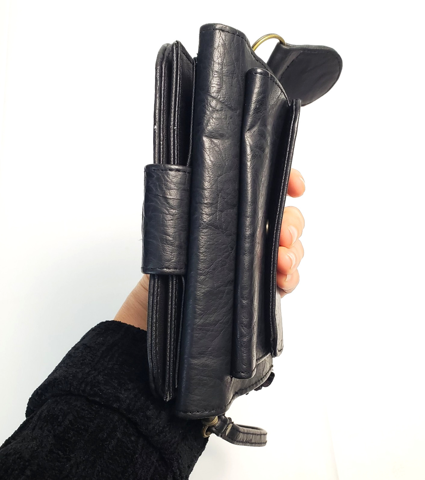 SIMPLY BASIC Black Faux Leather/Nylon Trifold Checkbook CLUTCH Wallet NEW