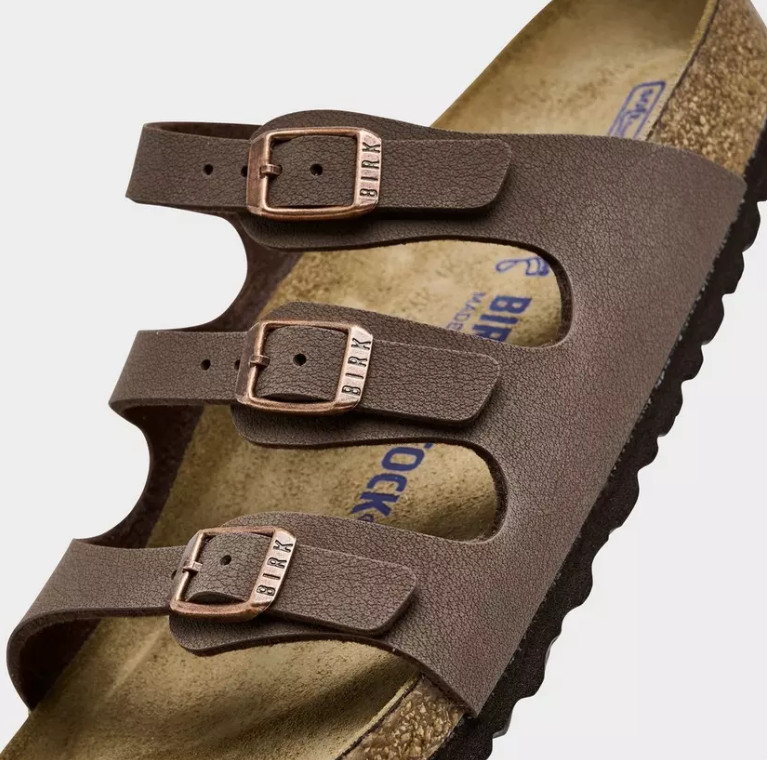 Birkenstock Florida Birkibuc in Mocha Three-Strap Soft Footbed Unisex Sandals