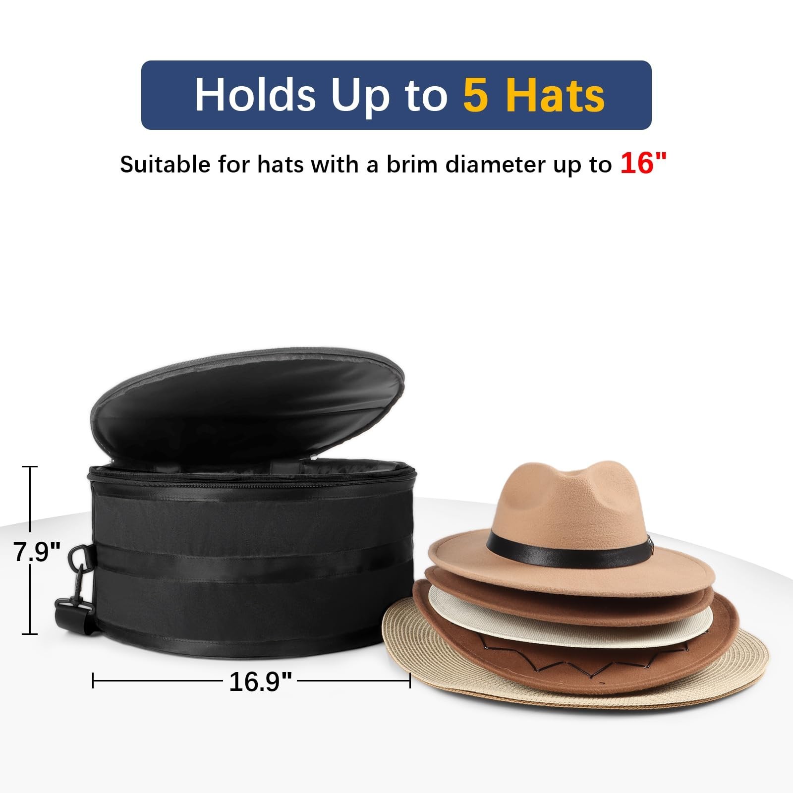 Travel Hard Shell Hat Box for Cowboy Hats – Collapsible Organizer with Handle &