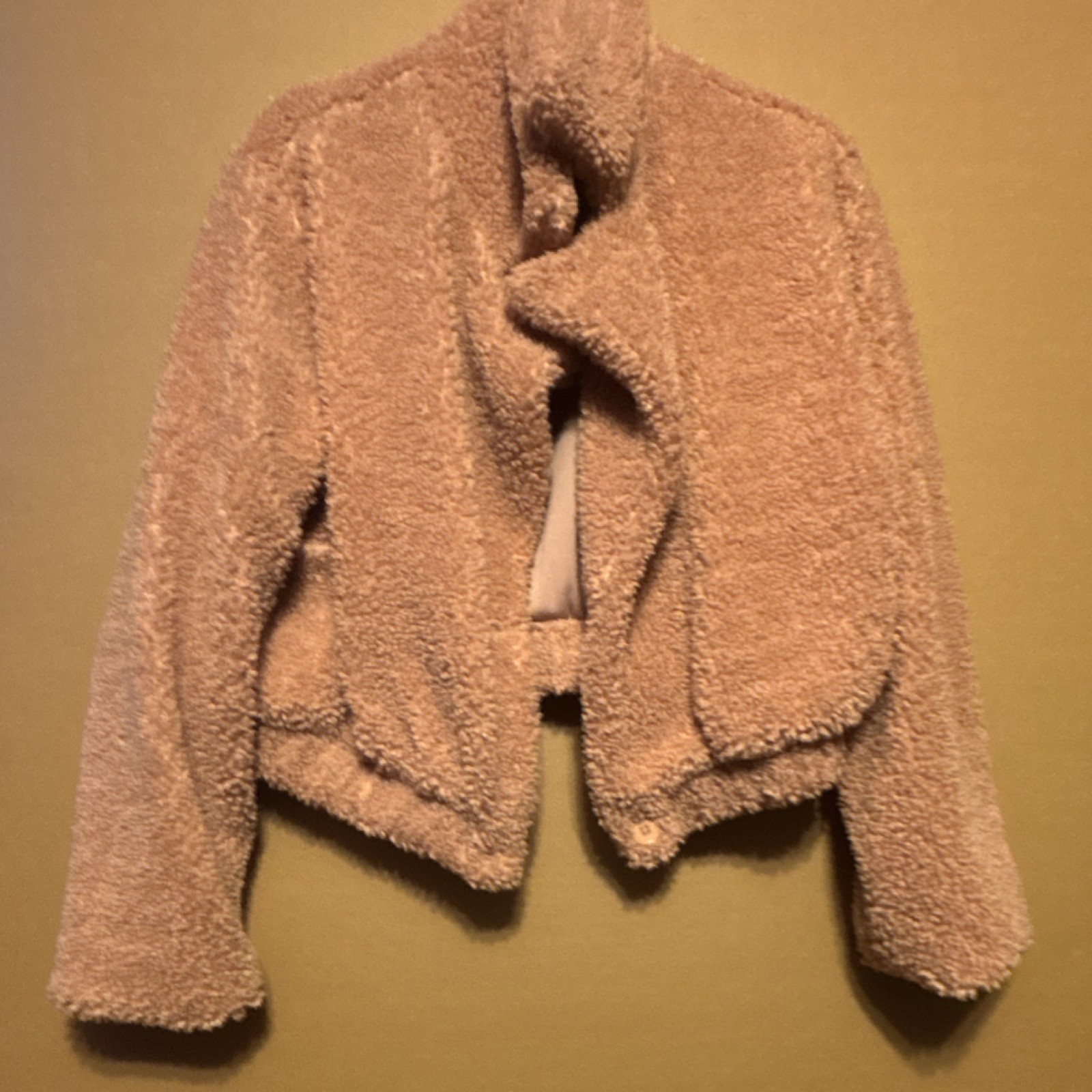 Faux Lux Women’s Beige Button Short Jacket Collared Textured Long Sleeve M