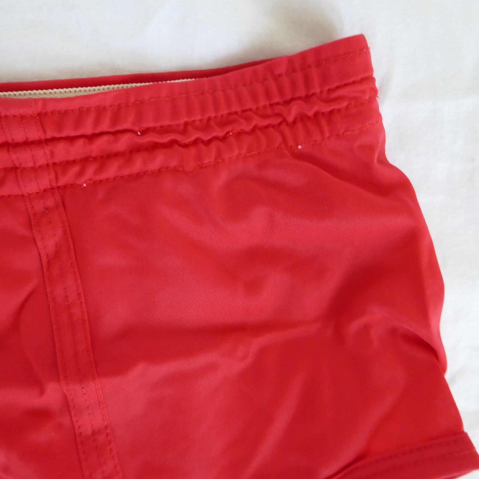 Vtg men’s full-cut brief underwear, unknown brand, red, nylon, L, USA