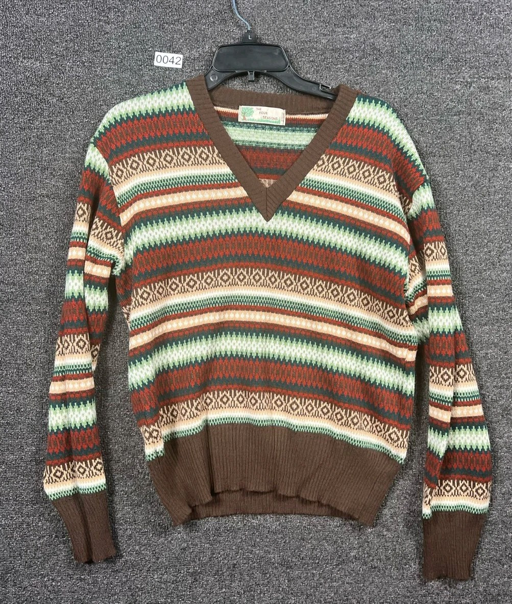 Vintage The Four Seasons Knit Jumper Sweater Fair Isle Men’s Size L ENGLAND MADE