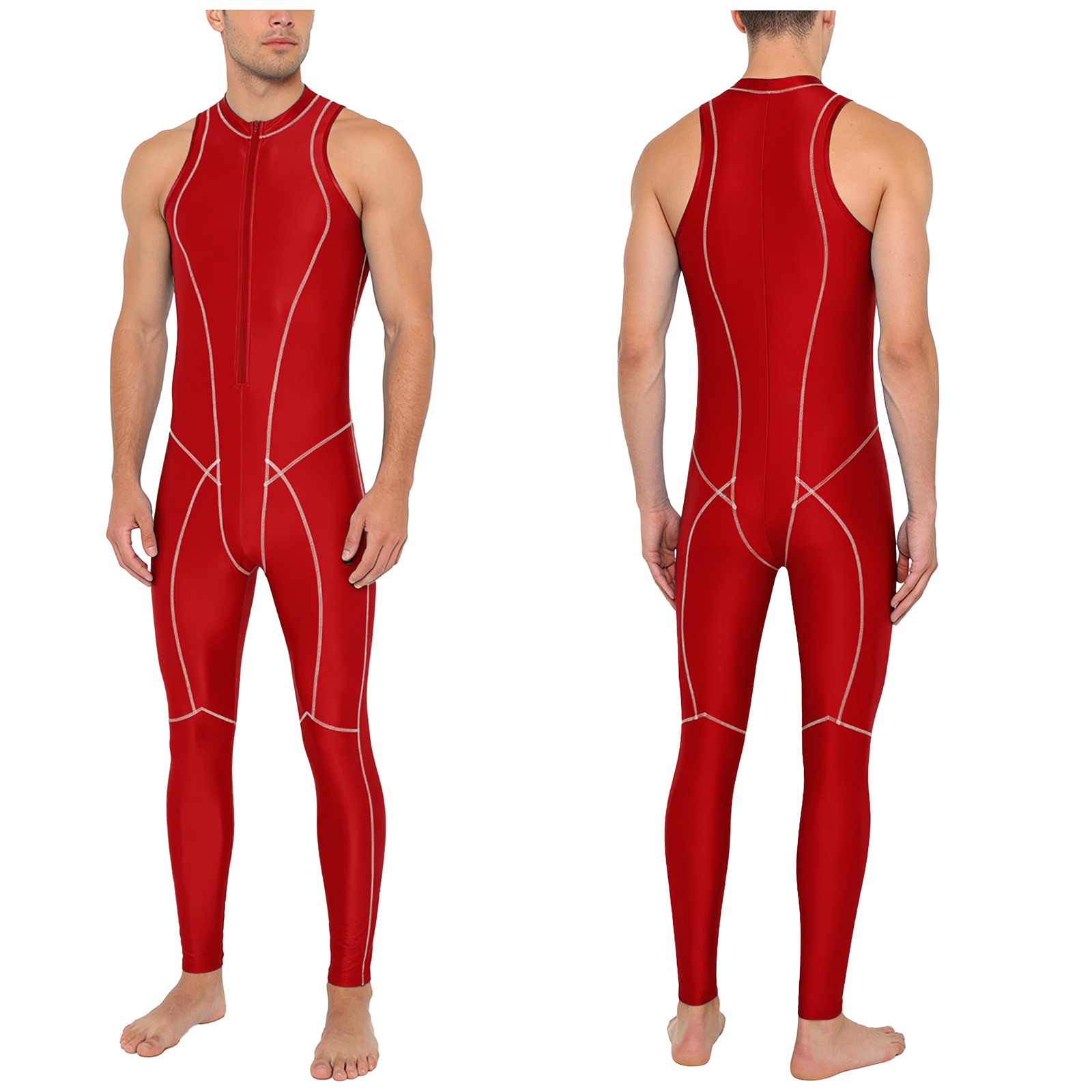 Men Oil-shiny One Piece Bathing Suit Bodysuit Unitard Swimwear Jumpsuit Rompers