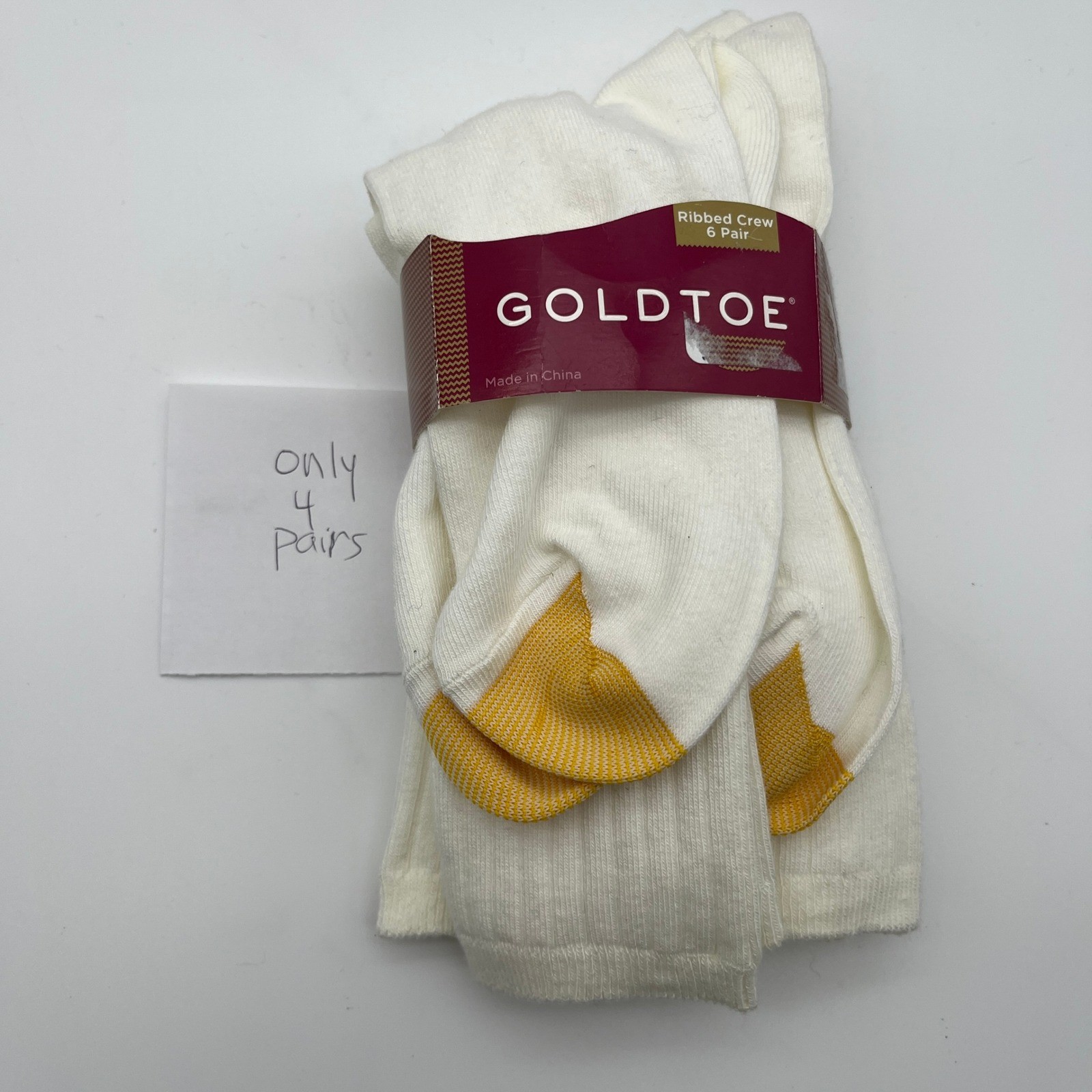 Goldtoe Socks Womens 9-11 White Ribbed Crew 4 Pairs Cotton Blend 4585
