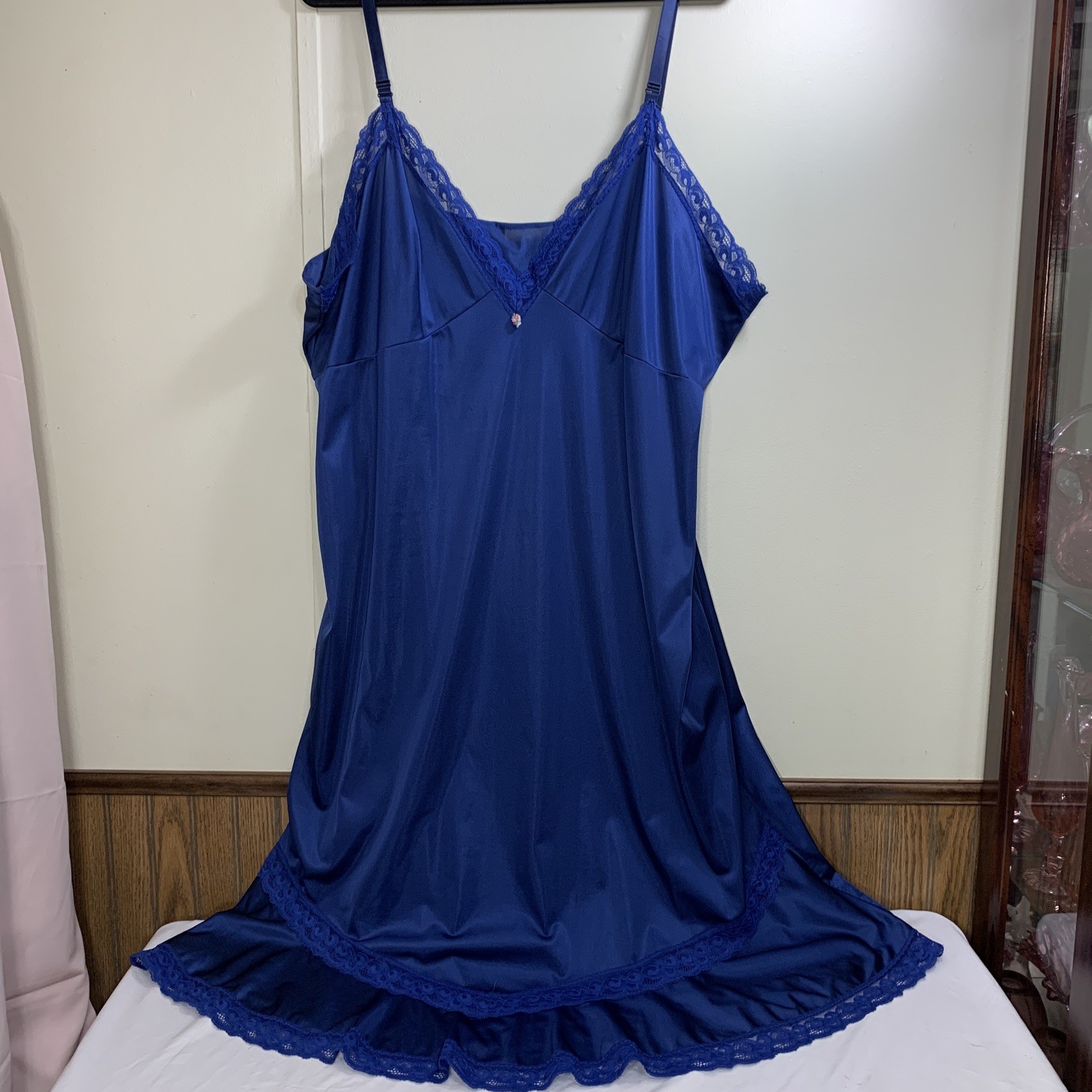 Nylon Slip Dress Plus XXL Size 54 Ribbon Bow Lace Tiered Prairie Ruffle
