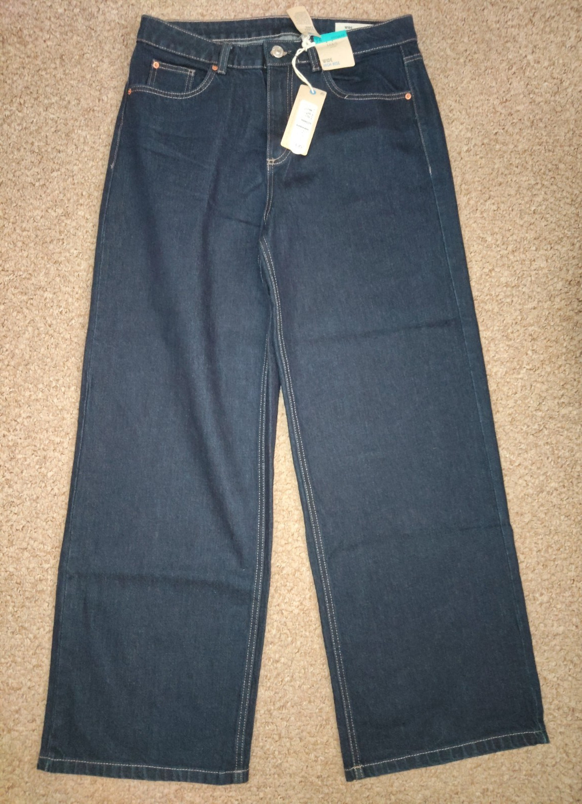 M&S Darkest Indigo WIDE LEG HIGH WAIST Jeans 14R BNWT New!!
