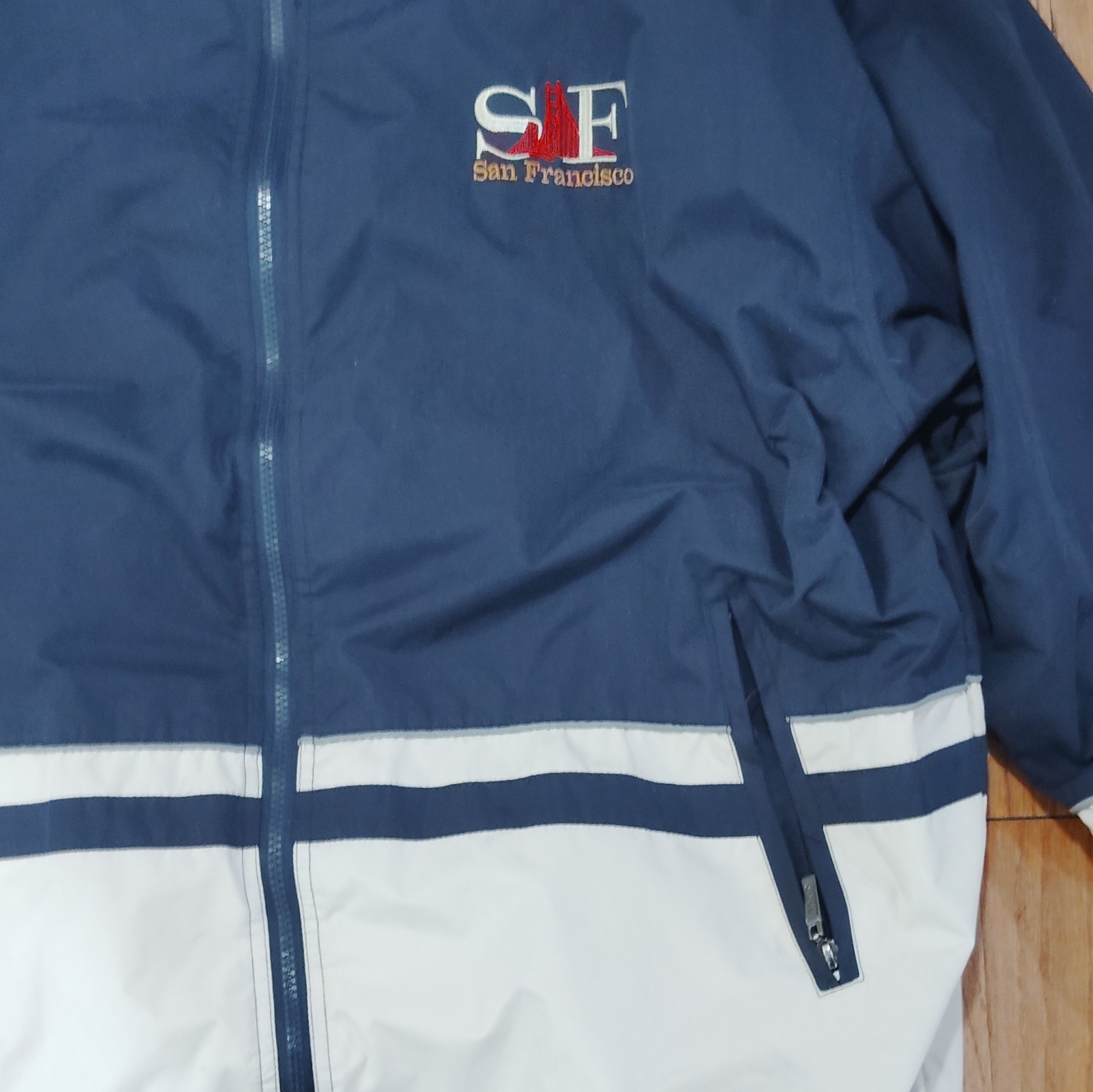 Men’s San Francisco Embroidered Logo Hooded Full Zip Jacket Blue/White XL