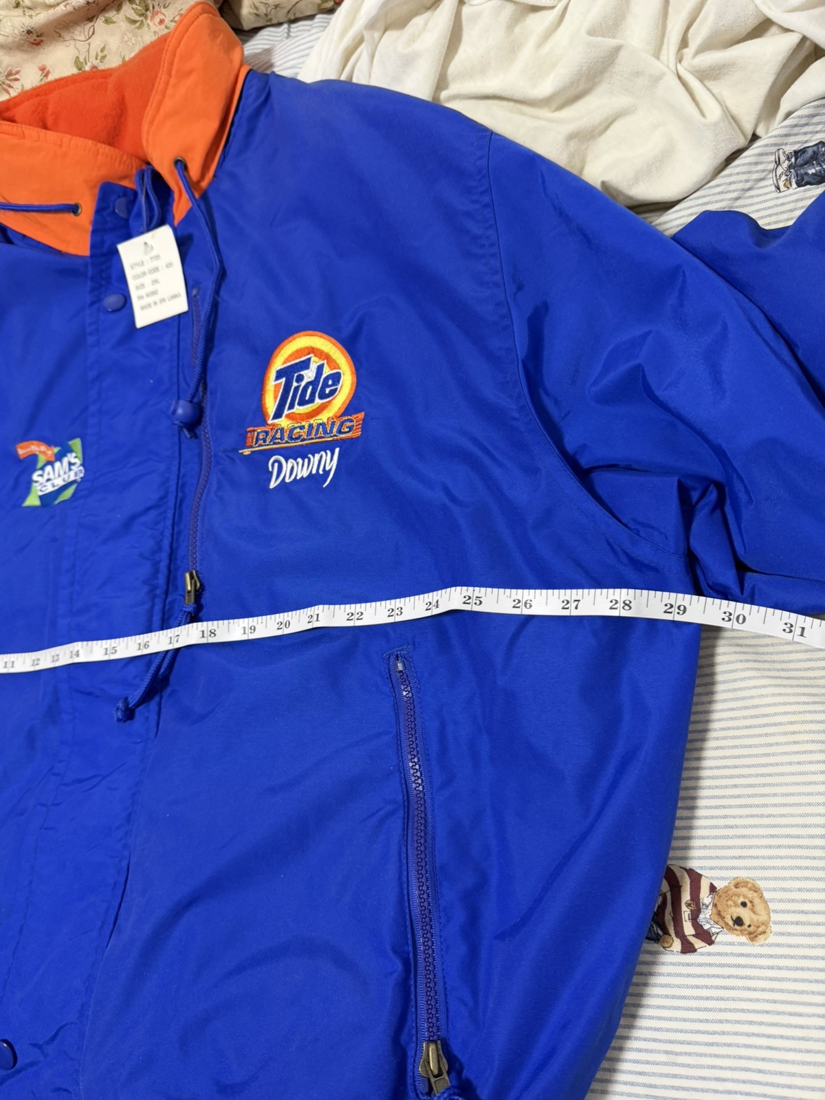 Vintage Tide Racing Jacket Mens XL Reversible Hooded Downy Embroidered 90s