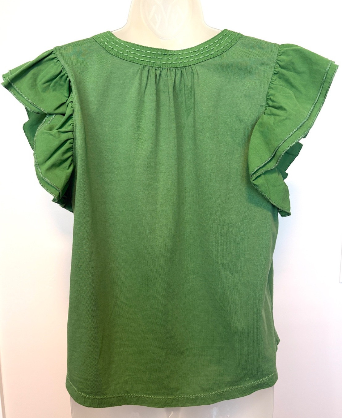 Maeve by Anthropologie Flutter Sleeve Preppy Casual Green Ruffle Blouse Sz M