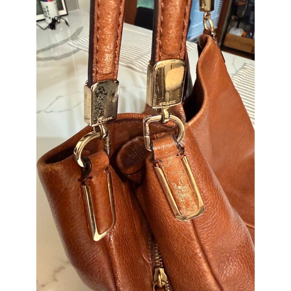 Coach Madison Phoebe Leather Shoulder Bag Pebbled Brown Hobo Handbag 26224