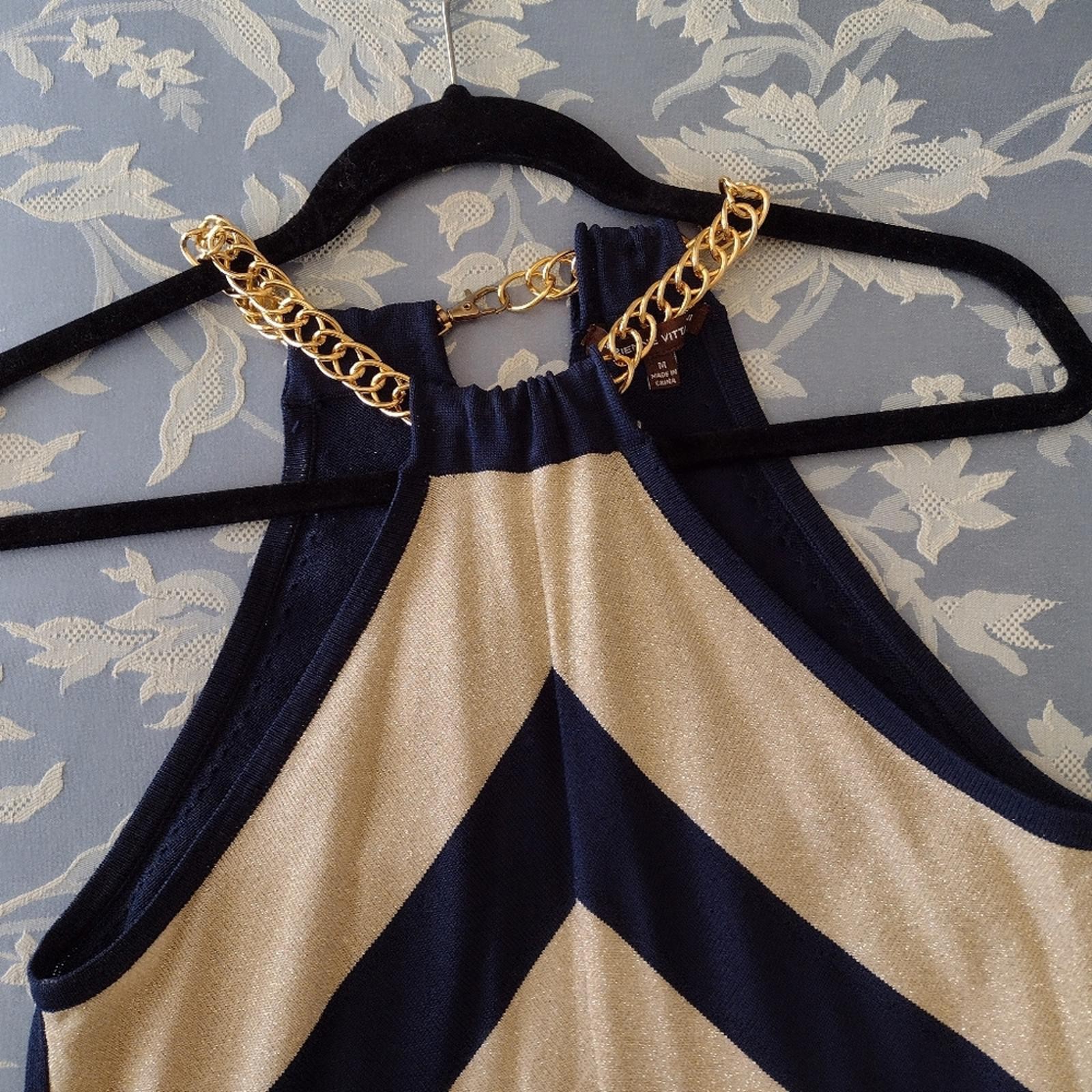 Navy and Gold Chevron Stripe Sweater Tank