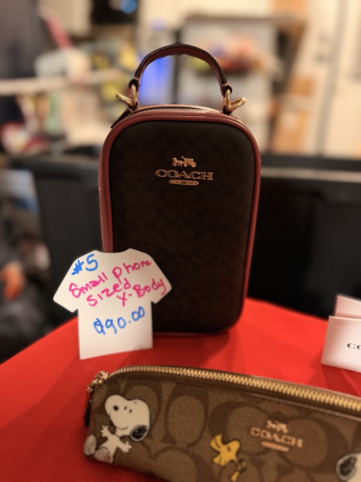 Coach Signature Small Crossbody Top Handle Zip Bag Brown Pink Gold Hardware