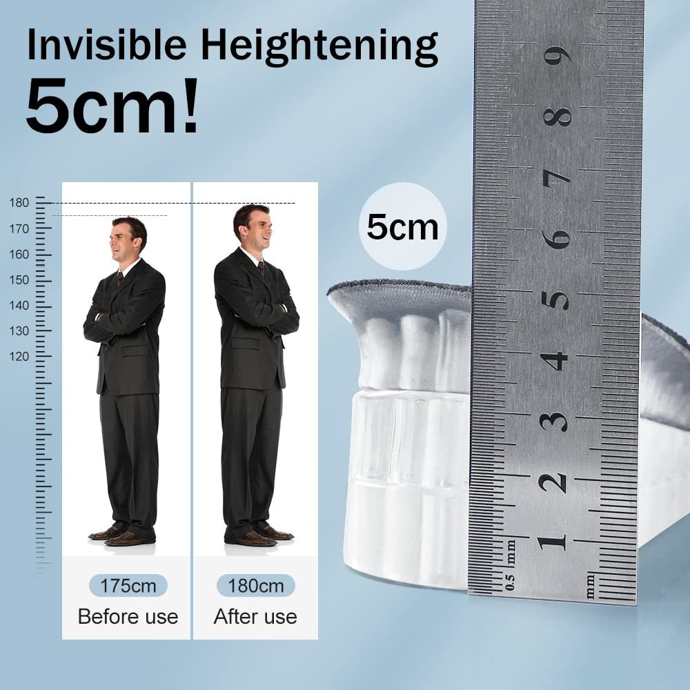 Height Increase Gel Insoles – 5cm Adjustable Heel Lift Inserts for Men & Women