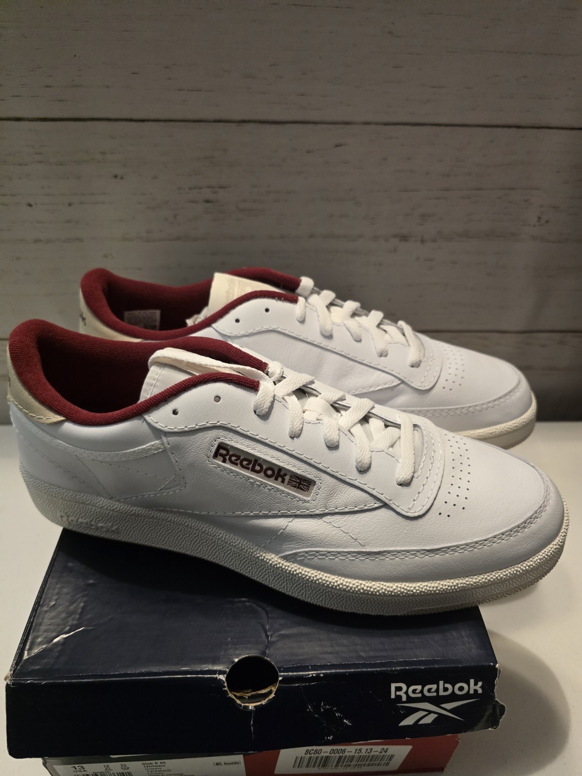 Size 13 – Reebok Club C 85 White Maroon Classic NEW Retro Leather New In Box