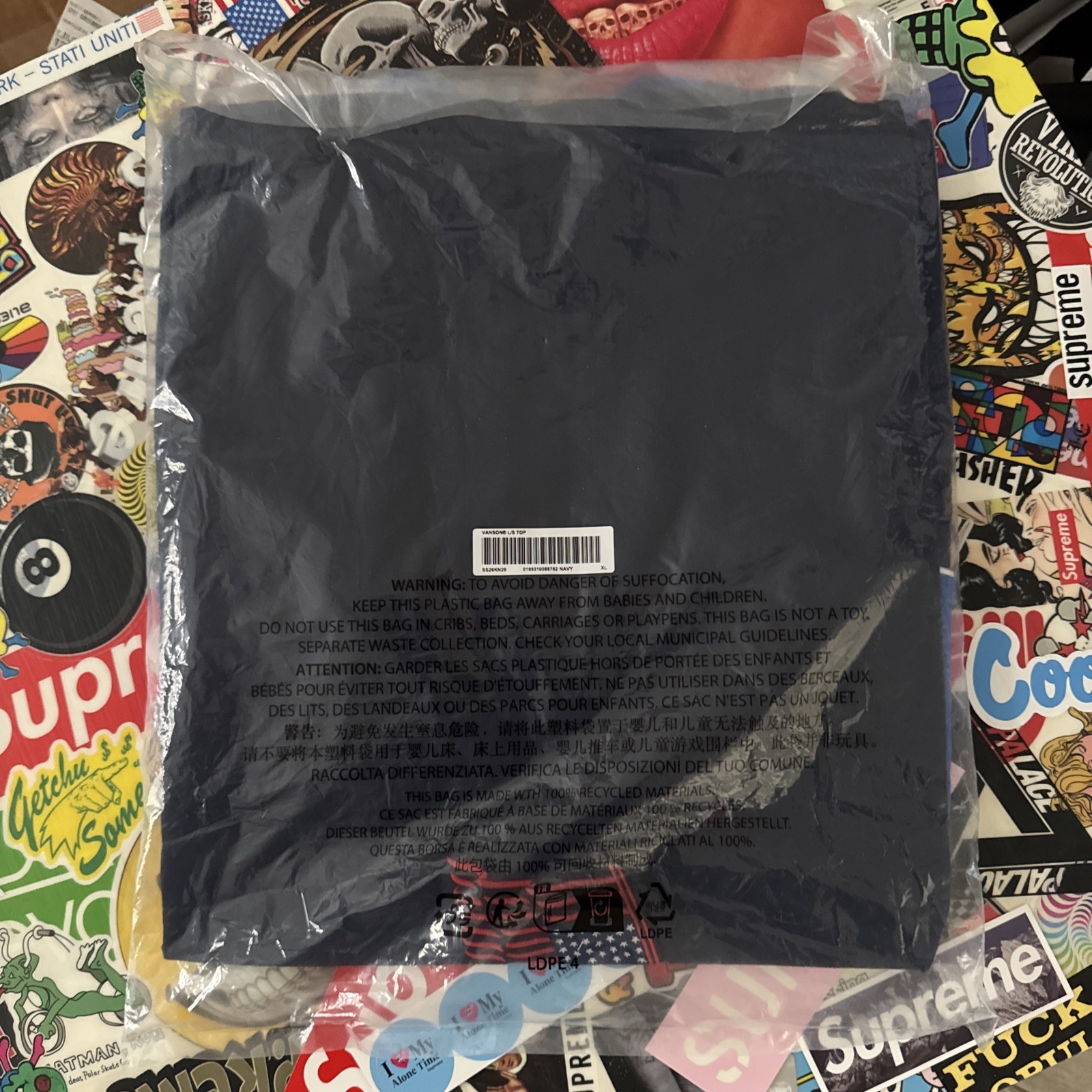 Supreme x Vanson Leathers Long Sleeve Top Navy Size XL (SS26) Patches Embroidery