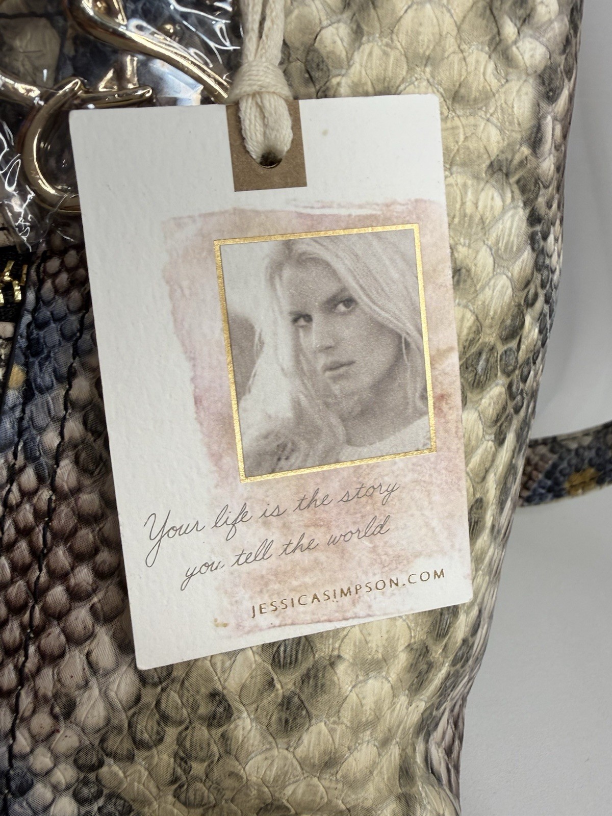 Jessica Simpson Multicolor Snake Print Satchel Zip, Pockets, Strap, Gold