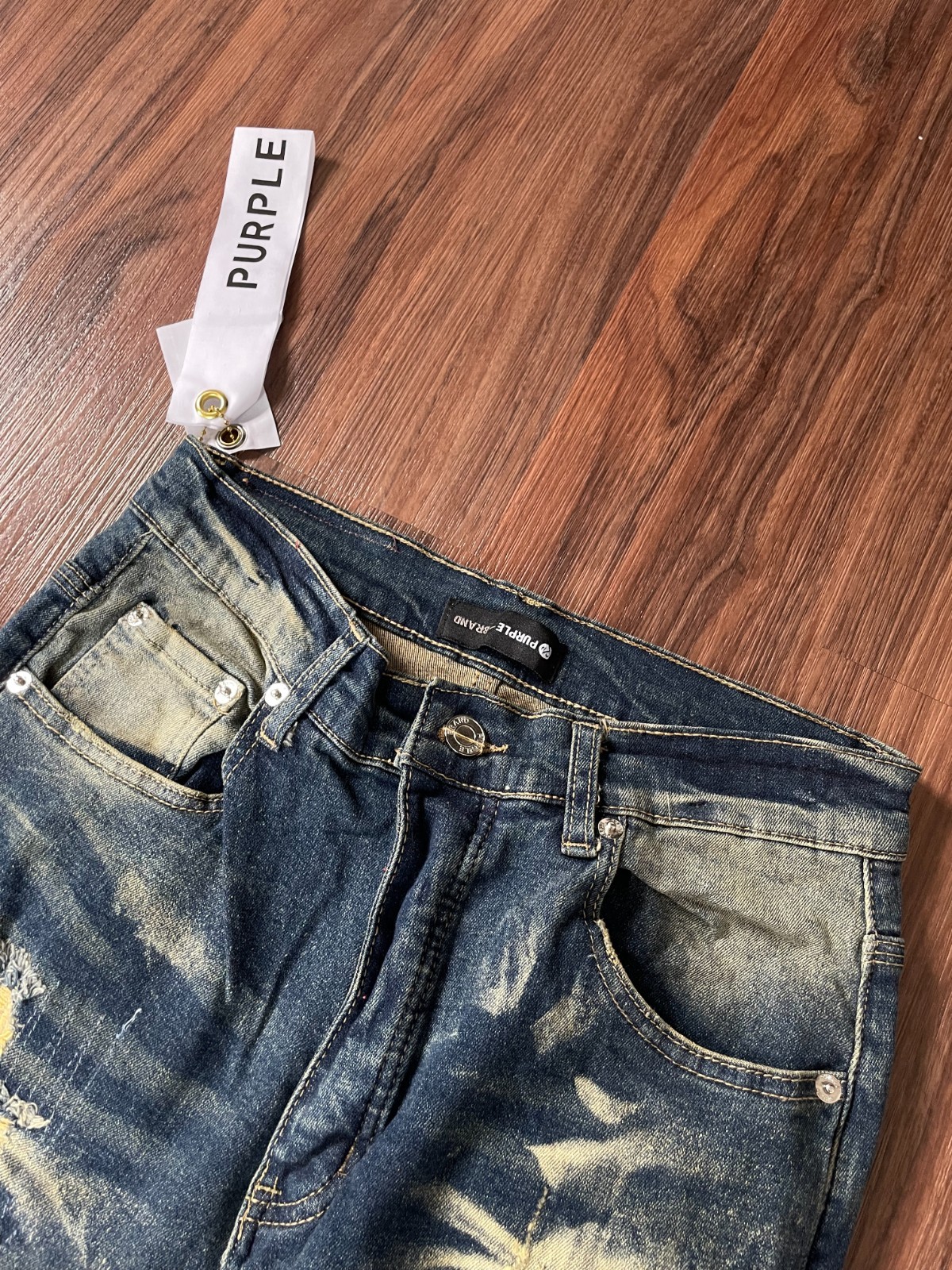 NEW purple Brand Bleached Distressed Jeans Frayed Blue Straight Fit