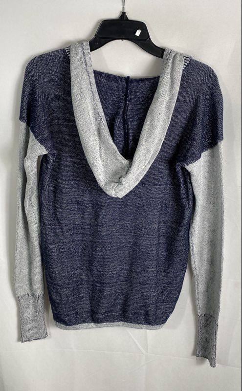 AQUA Women’s Navy White Colorblock Cotton Hooded V-Neck Sweater NWT Sz XS