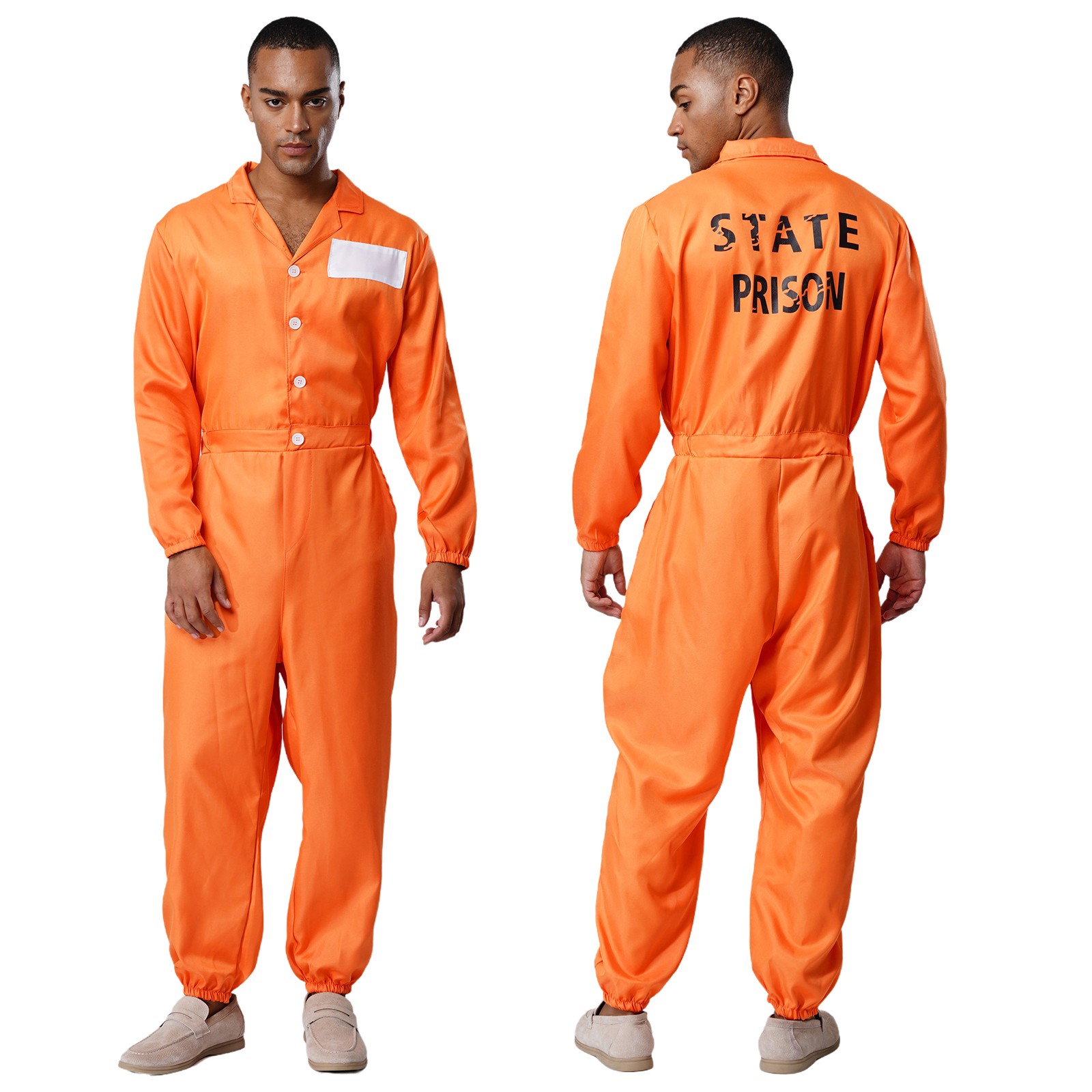 US Mens Prison Convict Jumpsuit Adult Costume Jailhouse Cosplay Carnival Uniform