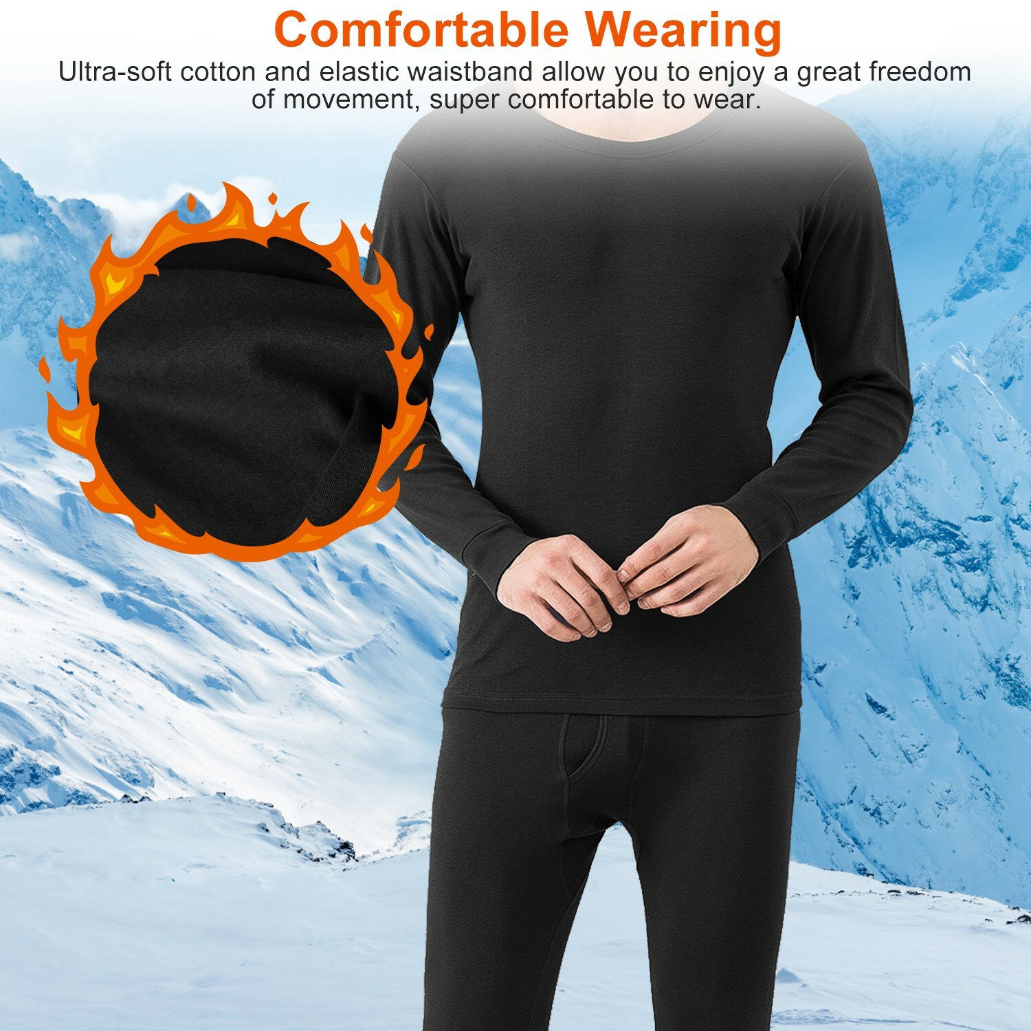 Men Thermal Underwear Set Cotton Long Johns Pants Sleeve Top Bottom Sports Suits