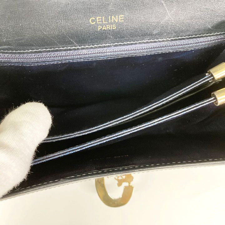 CELINE C Macadam Sulky Shoulder Bag Navy Canvas Leather Vintage Italy Authentic