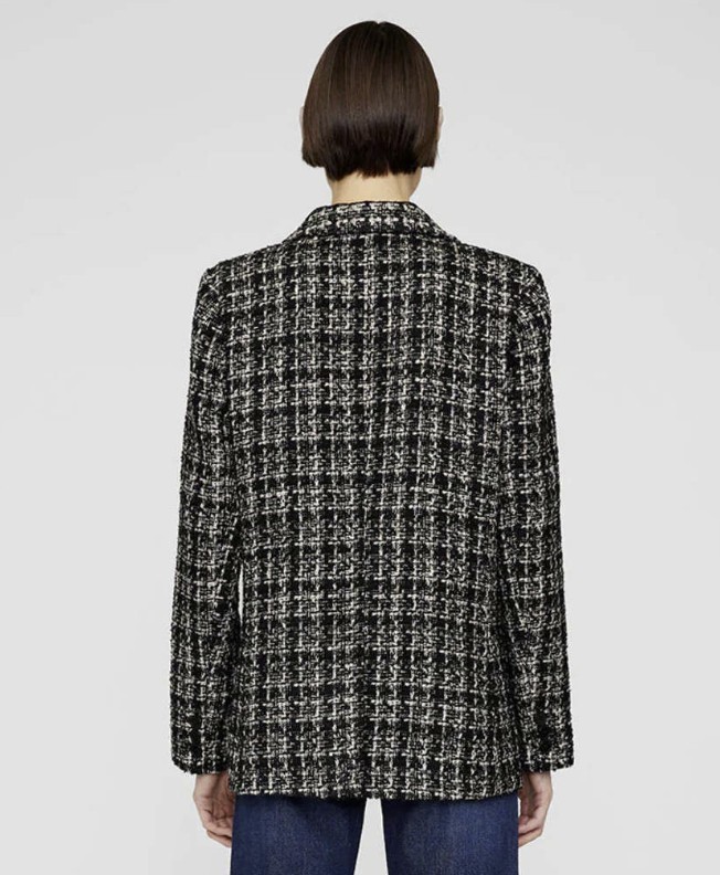 Anine Bing Madeleine Tweed Blazer Lined Double Breasted Jacket Medium