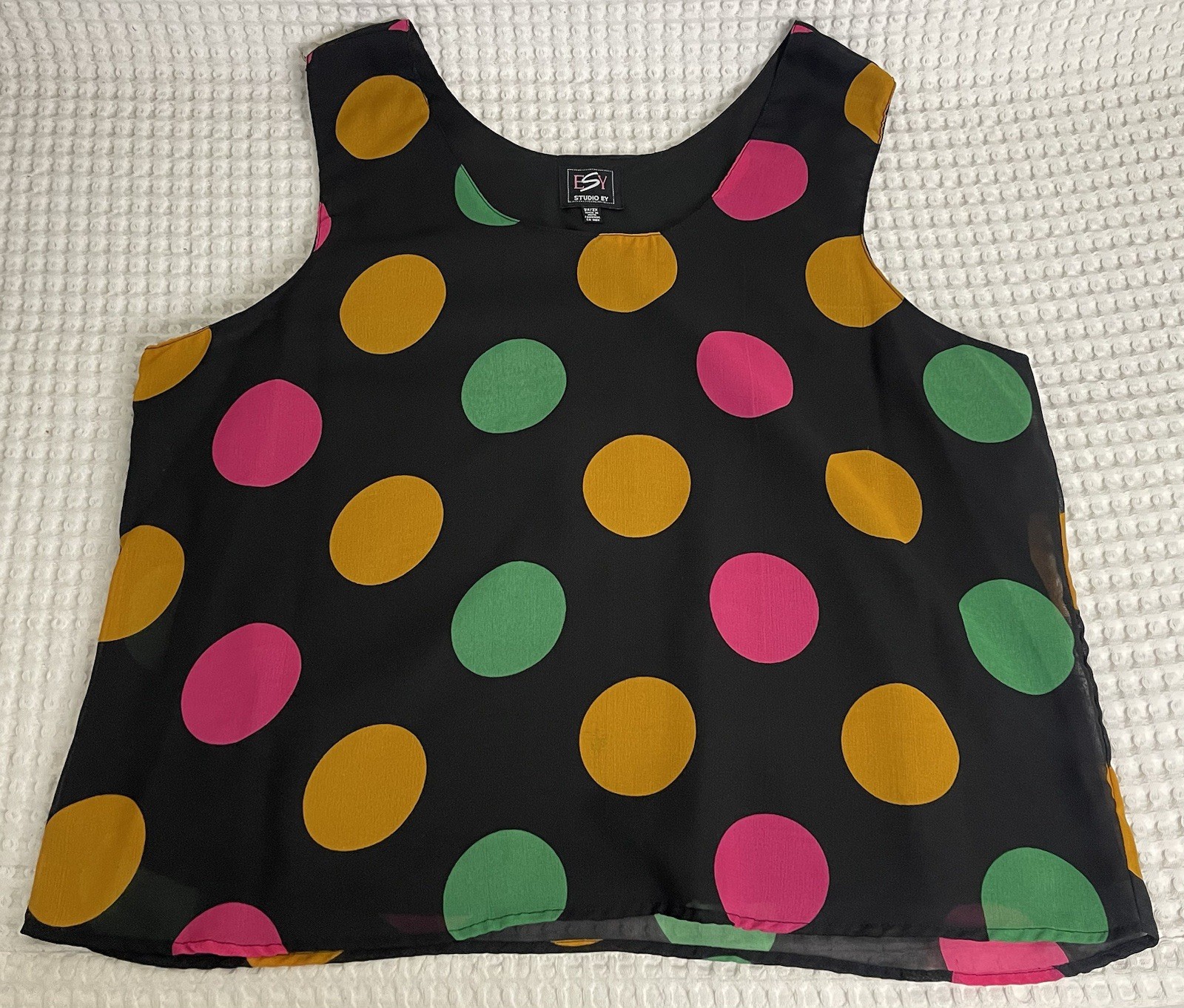 VTG 90 Black Colorful Polka Dot Sleeveless Tank Top Womens 2X Retro Casual Chic
