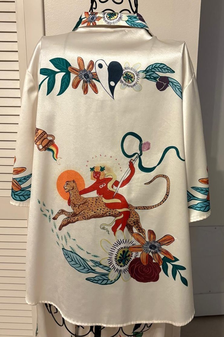 Cream Tropical and Exotic Animals Print 2-Piece Matching Set-Size L