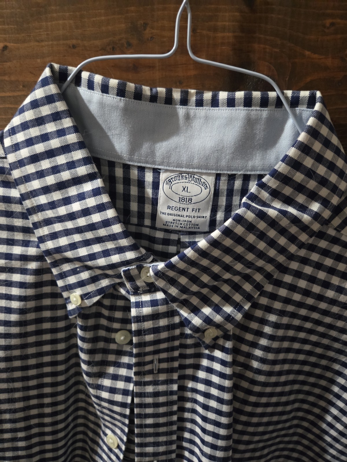 Brooks Brothers Gingham Button Down Mens XL Navy White Regent Fit Non-Iron