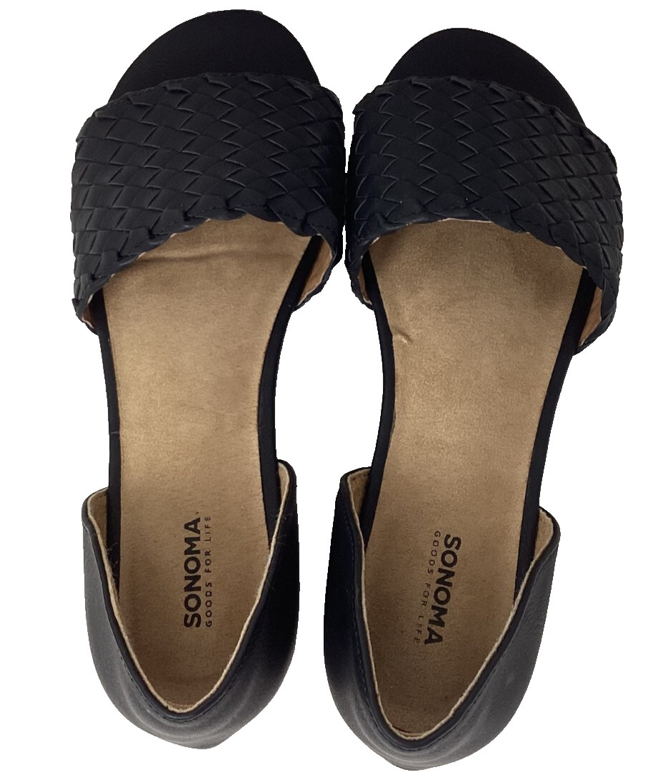 Sonoma Women’s Solana Slip On Woven Open Toe Dress Flats Black Size:7 200C