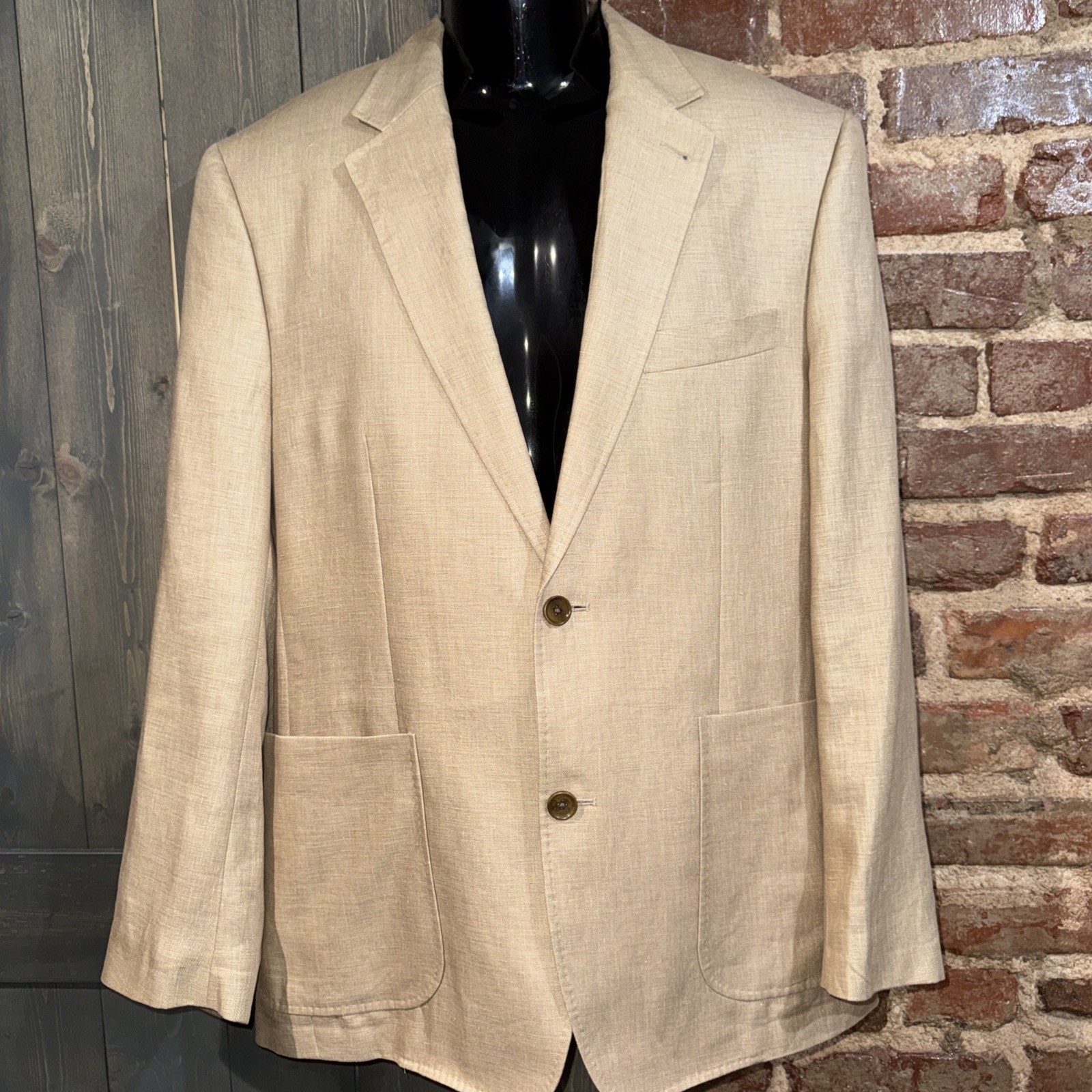 Tallia 100% Linen tan sport coat blazer jacket 38R Wedding Summer Occasion EUC