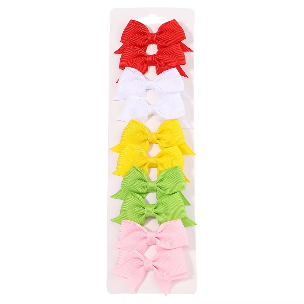 10Pcs/Set New Cute Solid Ribbon Bowknot Hair Clips for Baby Girls Handmade Bows