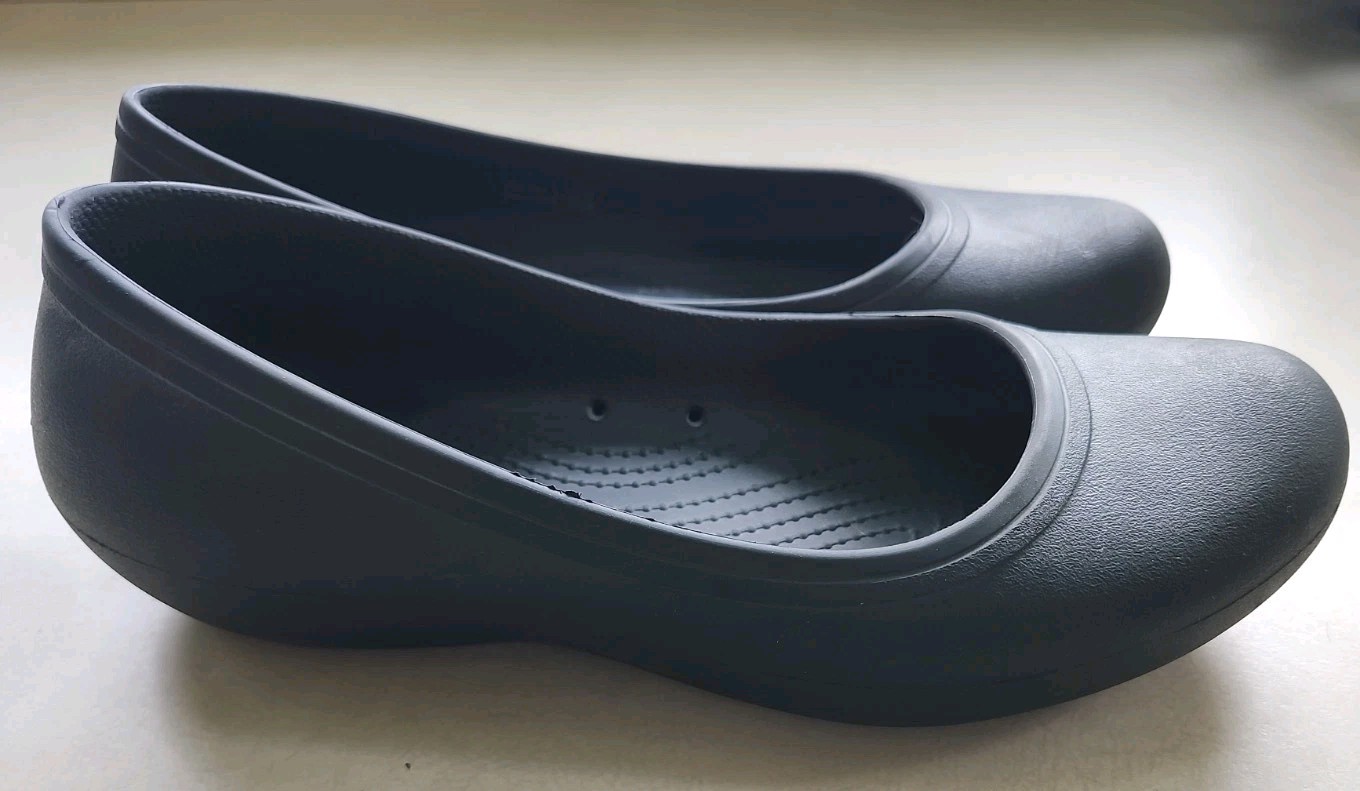 Crocs At Work Slip Resistant Ballet Flats Women 10 Black Rubber Slip On Shoe