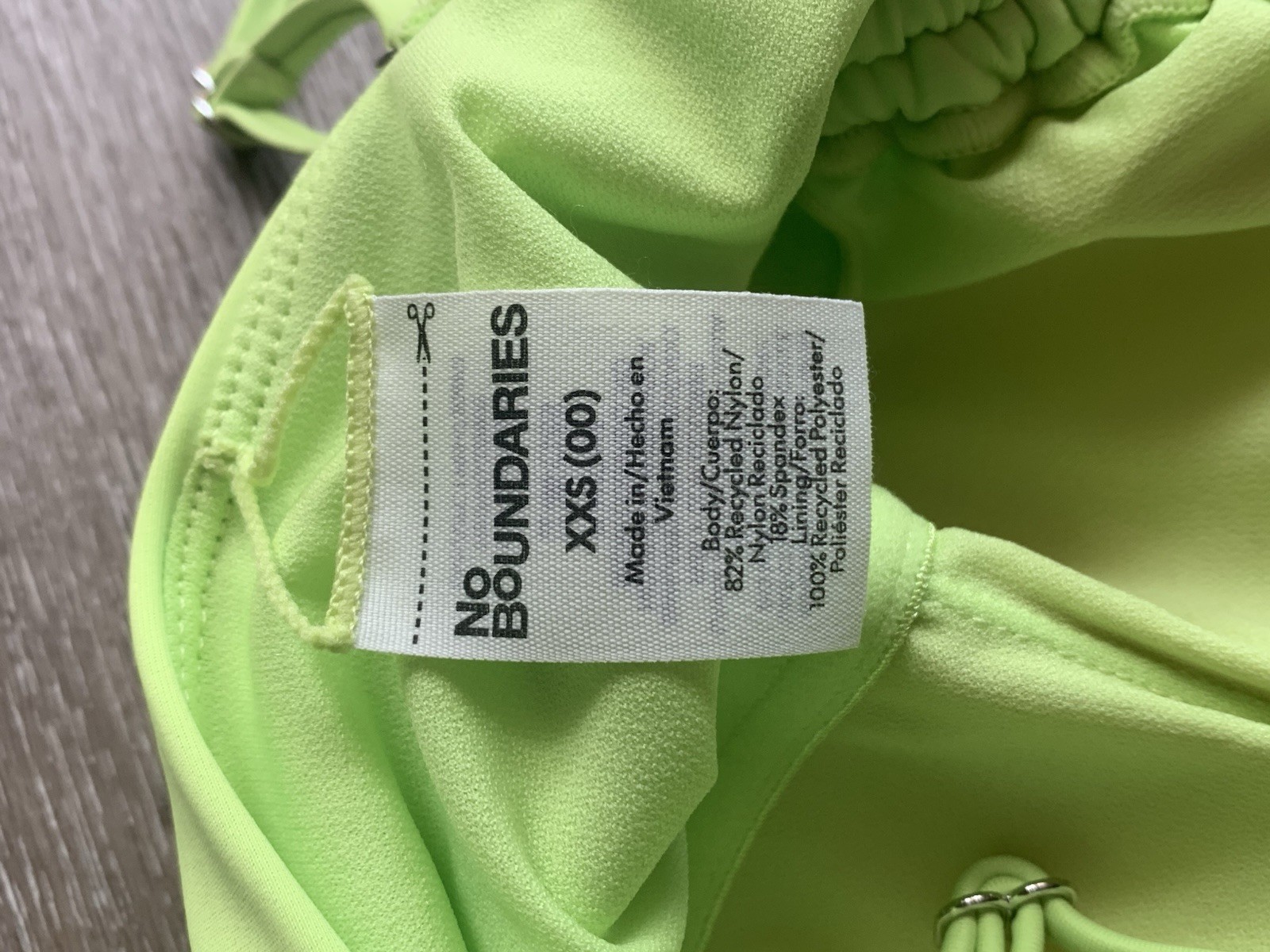 NEW No Boundaries Neon Lime Green Cheeky One Piece Swimsuit Women’s Size 2XS