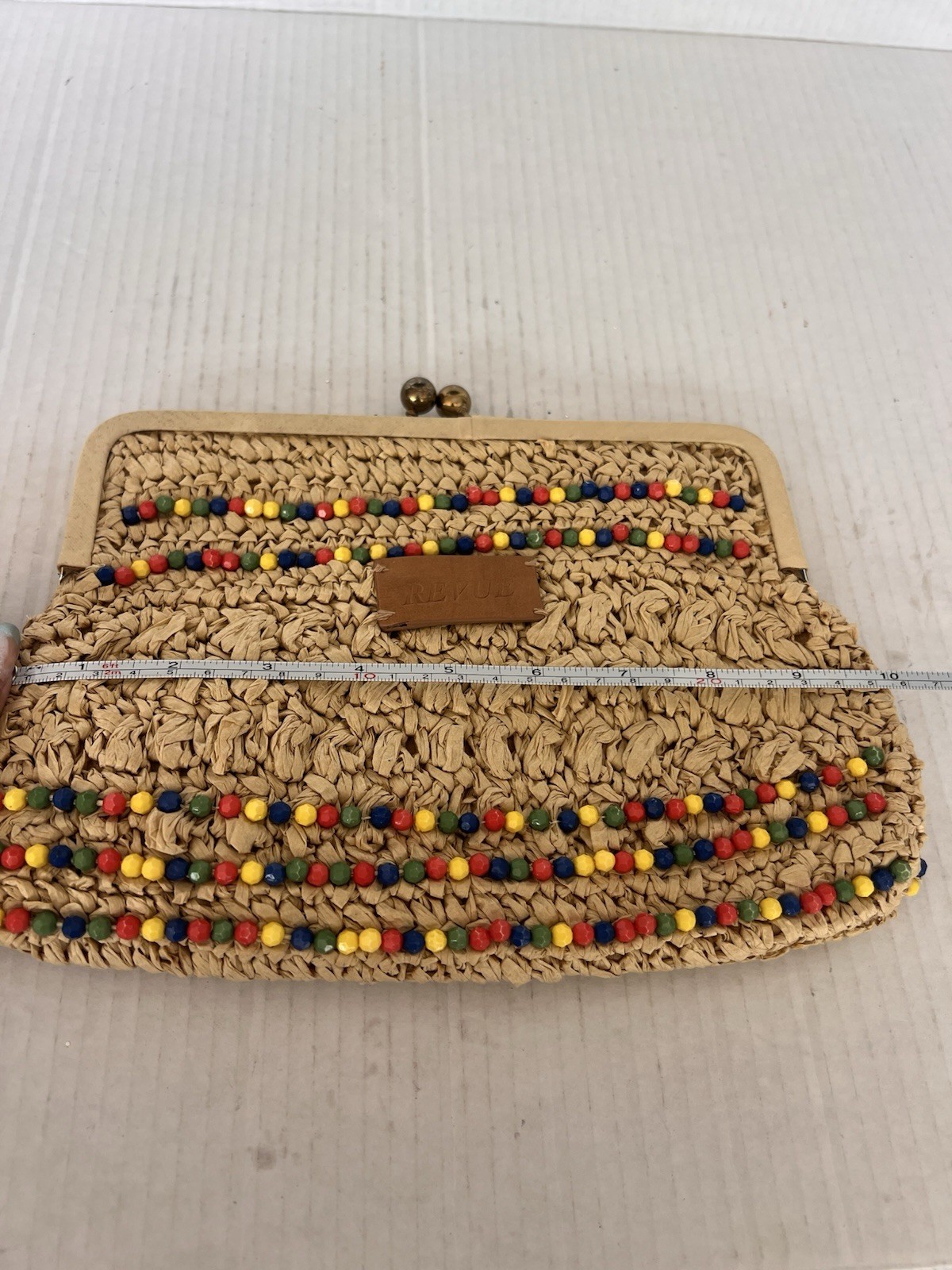 REVUE Beaded Kiss Lock Clutch Natural/Multicolor Gold Hardware Rectangle