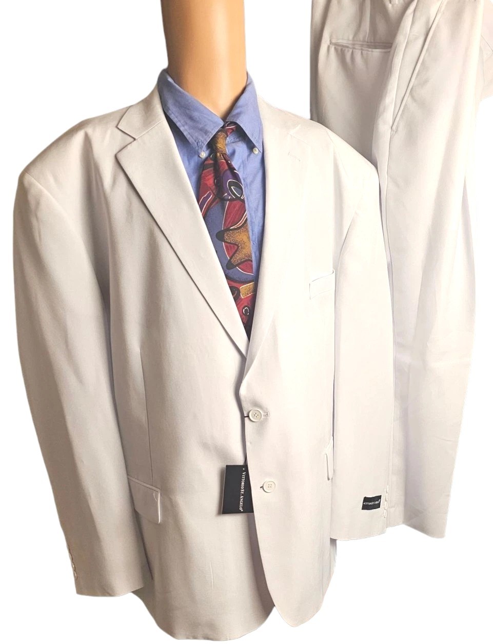 Vittorio St. Angelo White Suit Split Collar 2 Button 54R Pants 48×26 Formal NWT