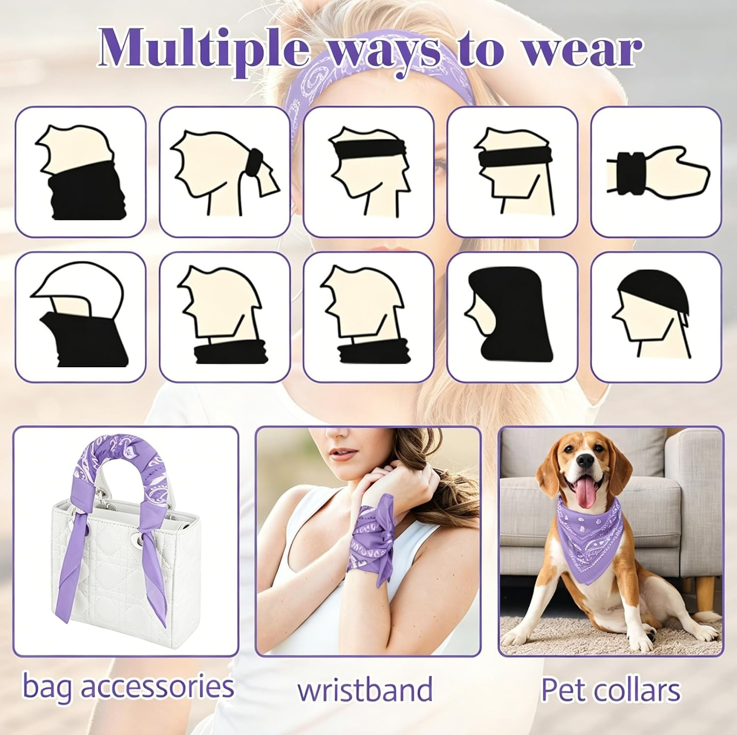Bandanas Bulk Paisley Pattern for Women Men, Head Scarf Cowboy Bandana Neon Hand