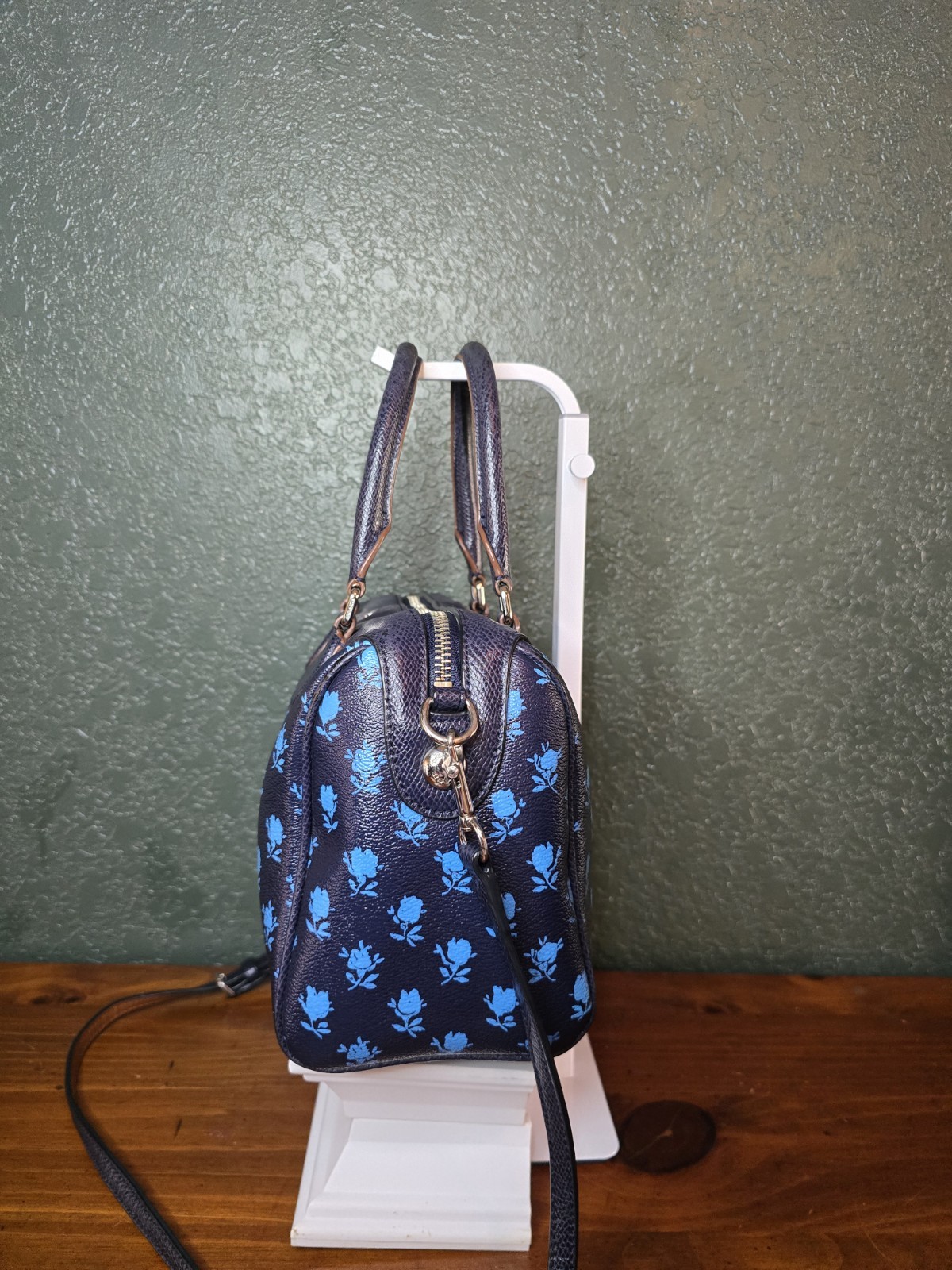Coach – Mini Bennett Blue Floral Print Coated Canvas Crossbody/Satchel