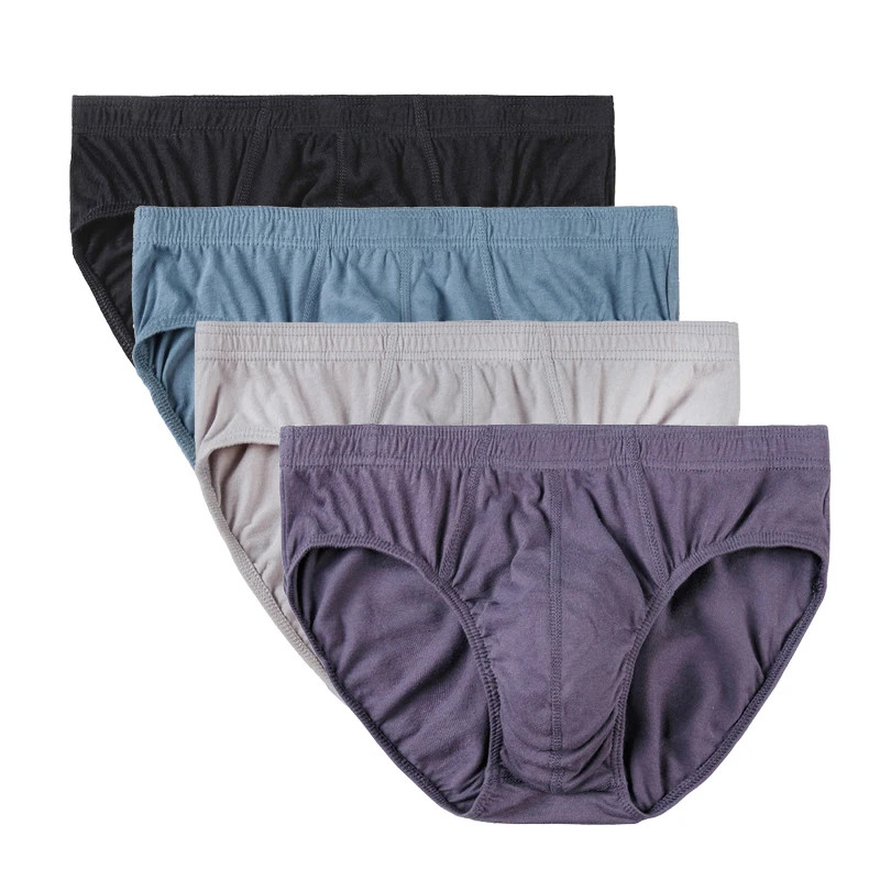 4 Pcs/Lot Men’s 100% Cotton Breathable Briefs Comfortable Male Underwear