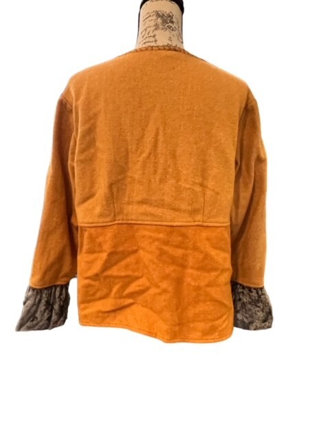 April Cornell Vintage Wool Boho Jacket Velvet Ruffles Sleeves Size Medium Tan
