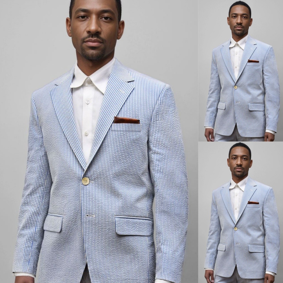 Blue Seersucker Men’s Suits 2Pieces Coat Evening Jacket Casual Leisure Blazer